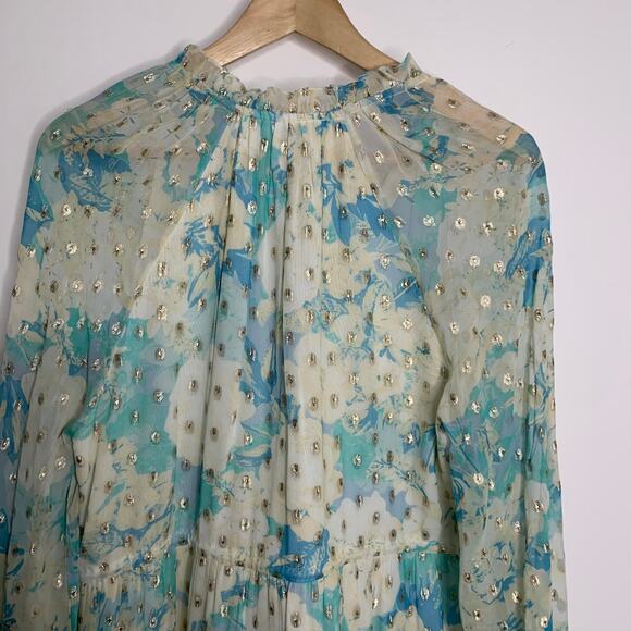 Hemant & Nandita Turquoise Blush Metallica Georgette Mini Dress Medium - Picture 10 of 16